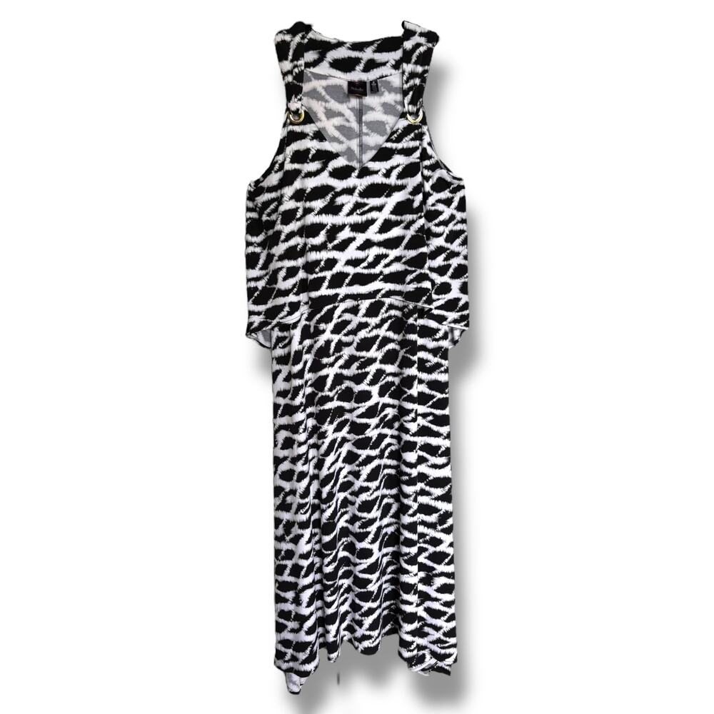 Rafaella Womens Dress Size S Black White Tie Dye Flounceβ Deep V Neck Maxi